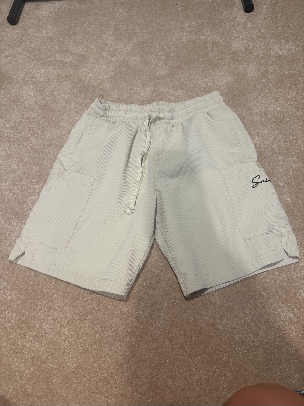 Men's Light Cream Cargo Drawstring Shorts with Side Pockets